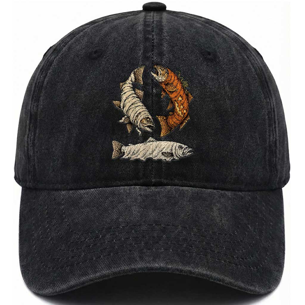 Funny Halloween Fisherman Trout Washed Cotton Baseball Cap Ghost Pumpkin Mummy Spooky