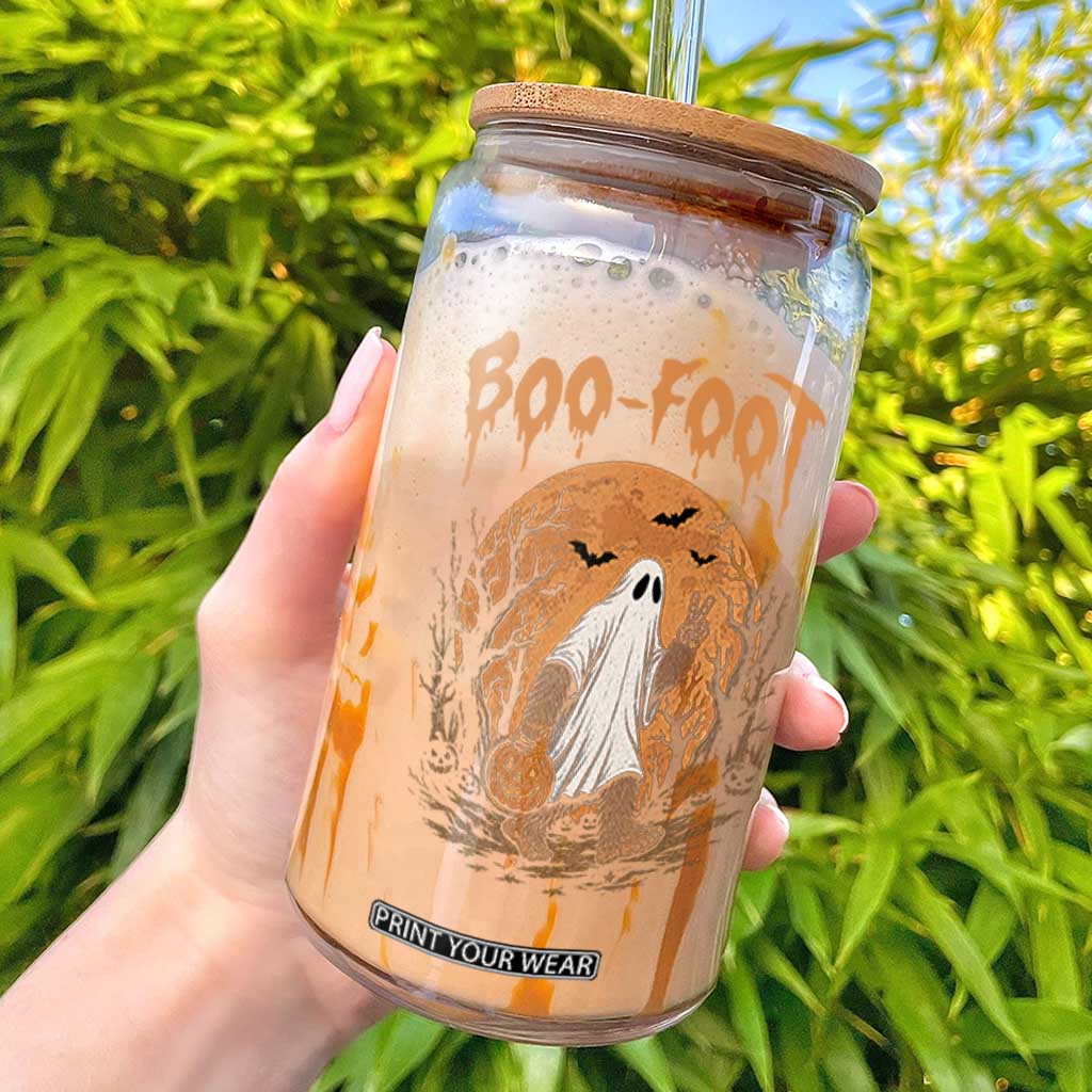 Funny Boo Foot Bigfoot Halloween Glass Can Spooky Ghost Pumpkin Night