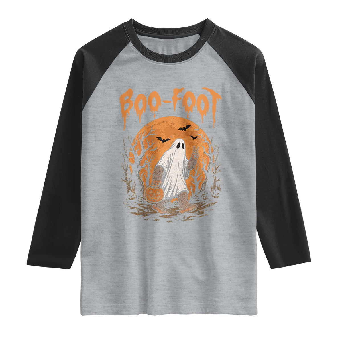 Funny Boo Foot Bigfoot Halloween Raglan Shirt Spooky Ghost Pumpkin Night