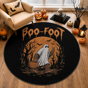 Funny Boo Foot Bigfoot Halloween Round Rug Spooky Ghost Pumpkin Night