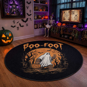 Funny Boo Foot Bigfoot Halloween Round Rug Spooky Ghost Pumpkin Night