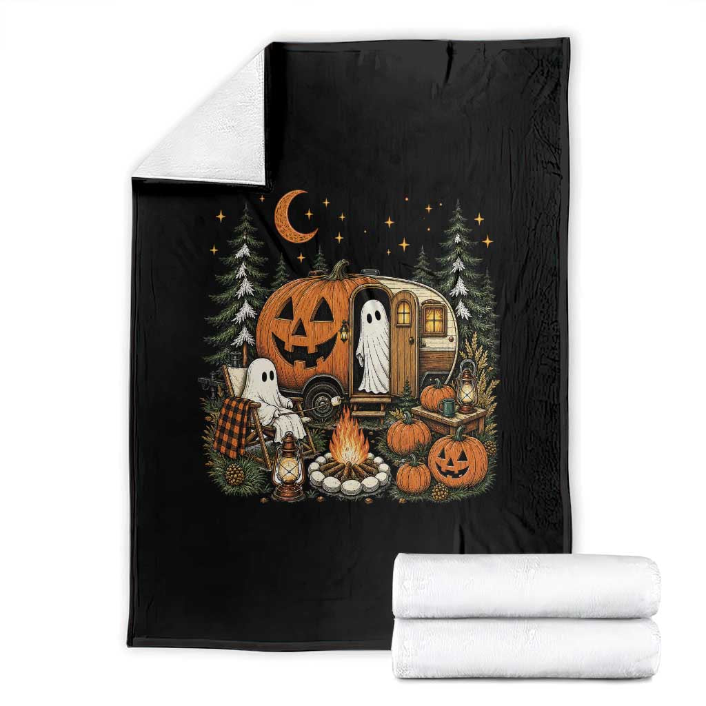 Funny Ghost Camper Halloween Throw Blanket Spooky Camping Outdoor Adventures