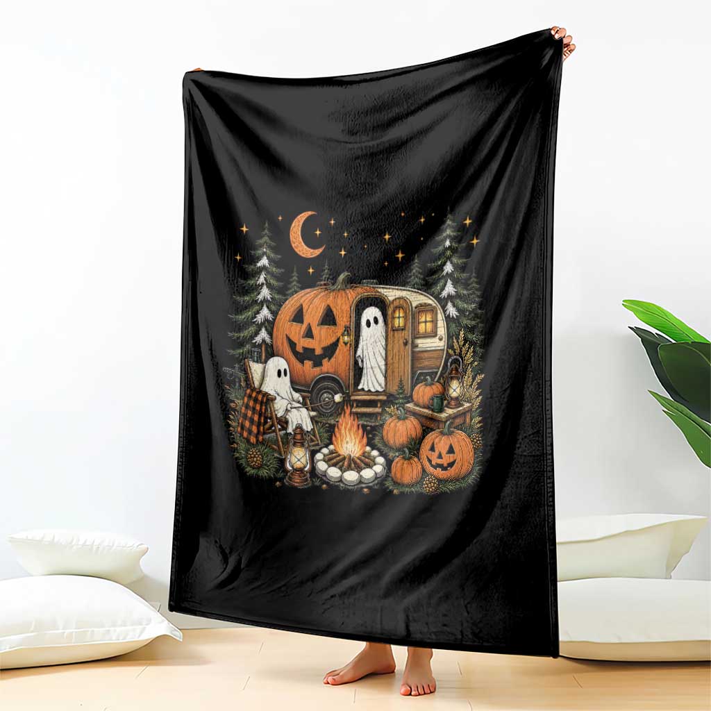 Funny Ghost Camper Halloween Throw Blanket Spooky Camping Outdoor Adventures