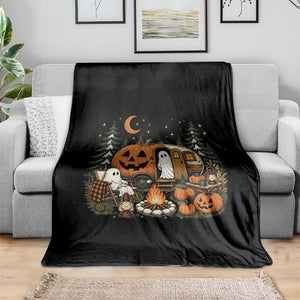 Funny Ghost Camper Halloween Throw Blanket Spooky Camping Outdoor Adventures