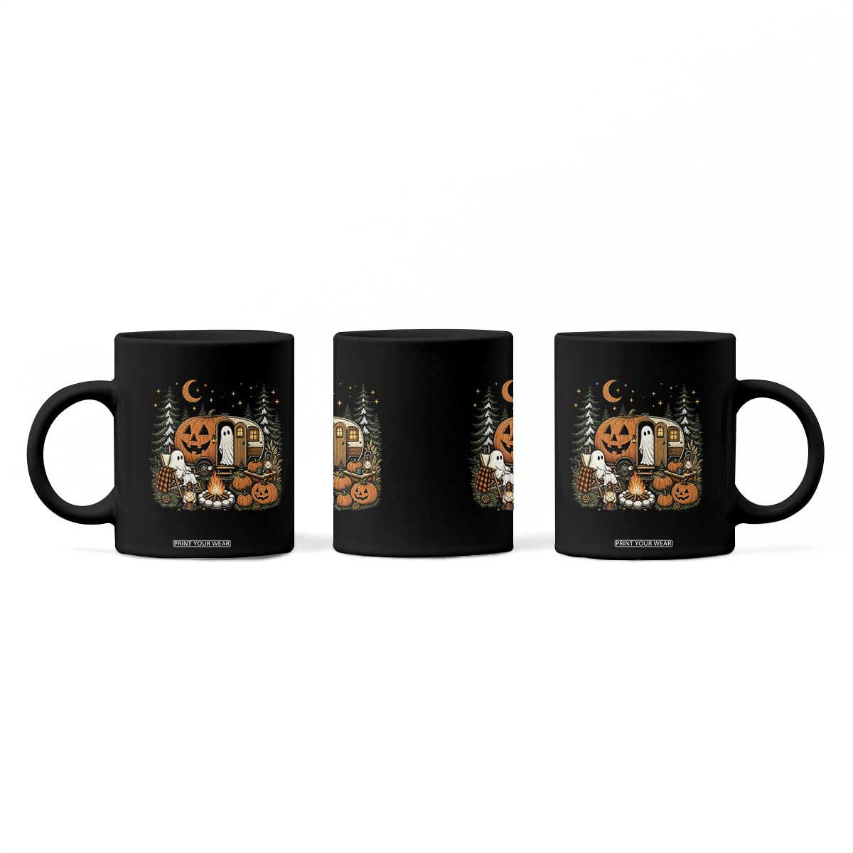 Funny Ghost Camper Halloween Coffee Mug Spooky Camping Outdoor Adventures
