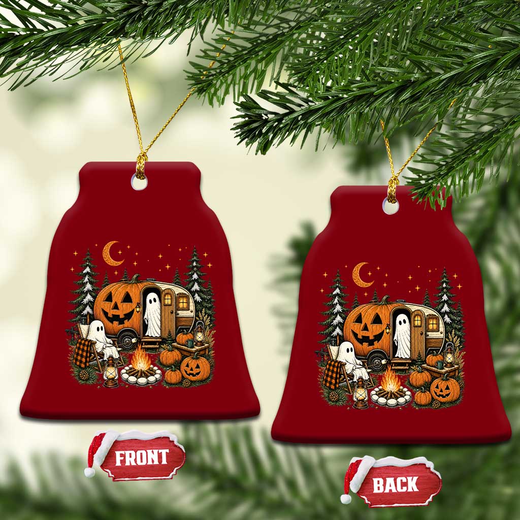 Funny Ghost Camper Halloween Ceramic Ornament Spooky Camping Outdoor Adventures