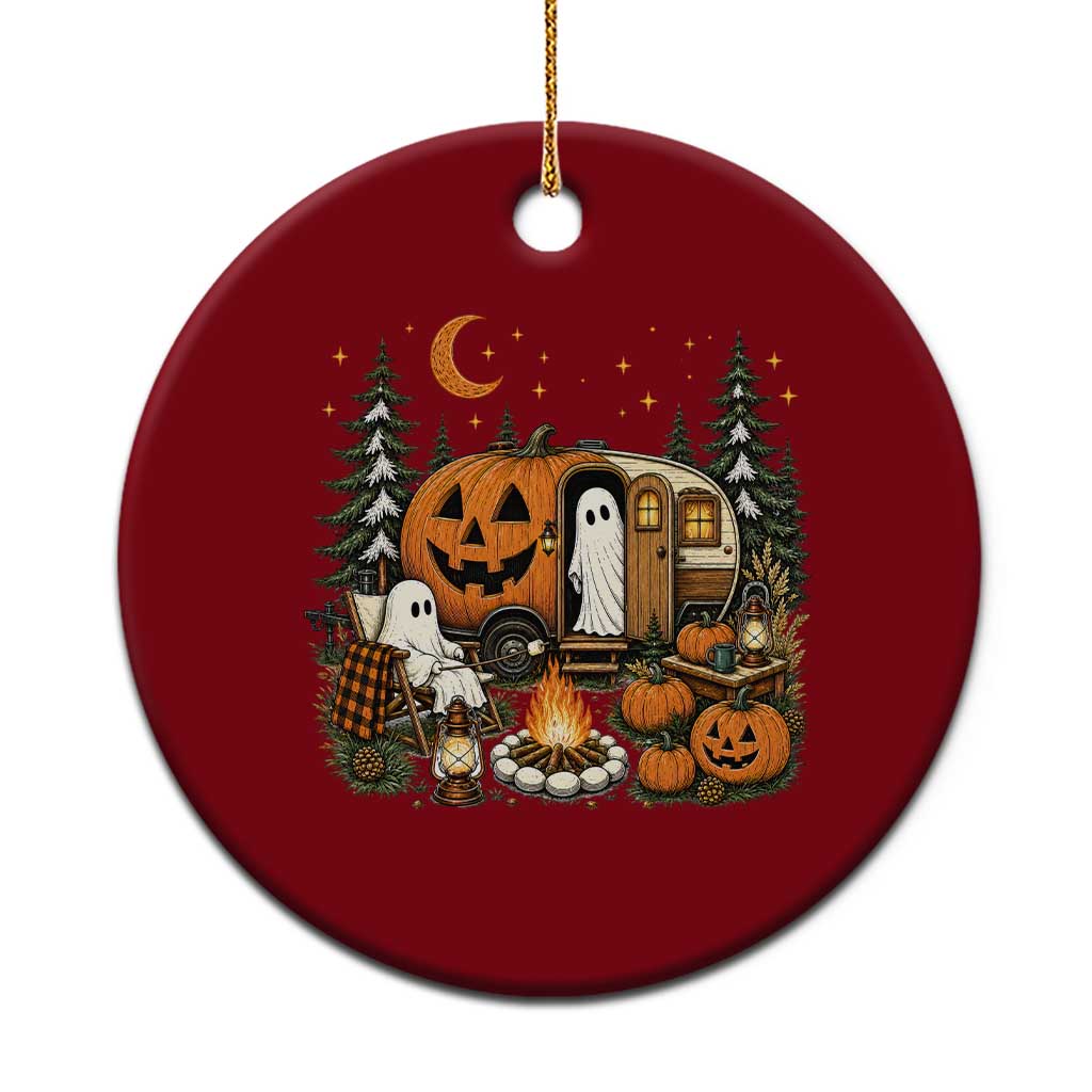 Funny Ghost Camper Halloween Ceramic Ornament Spooky Camping Outdoor Adventures