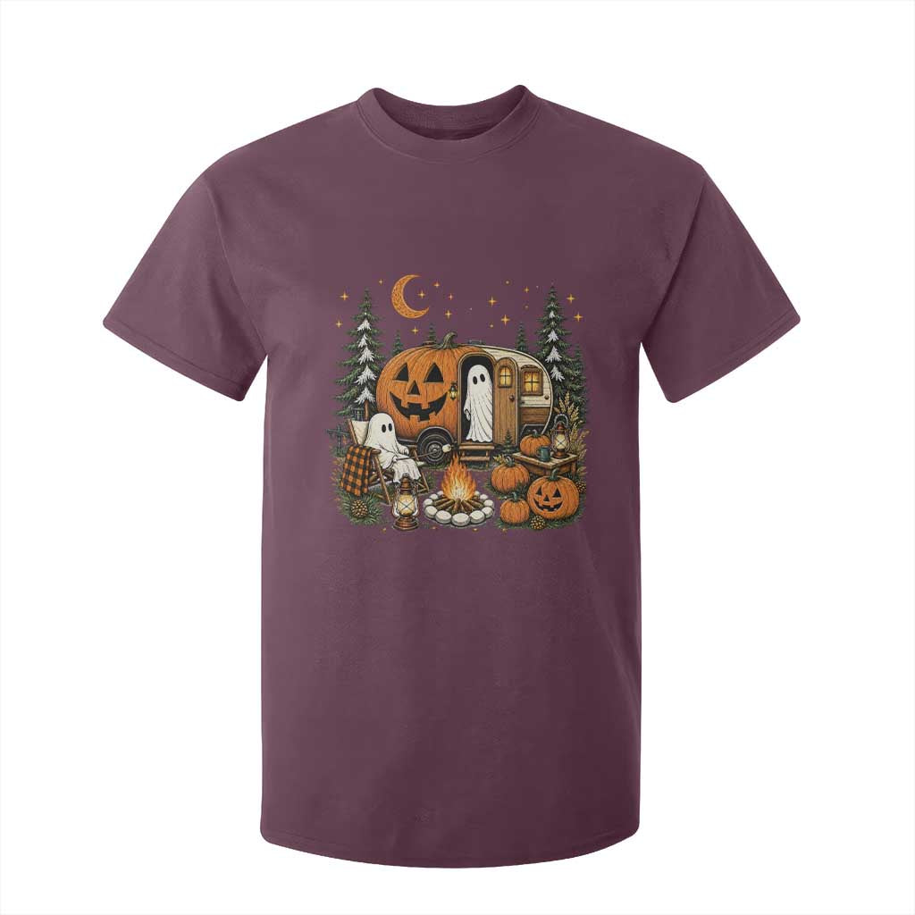 Funny Ghost Camper Halloween T Shirt For Kid Spooky Camping Outdoor Adventures