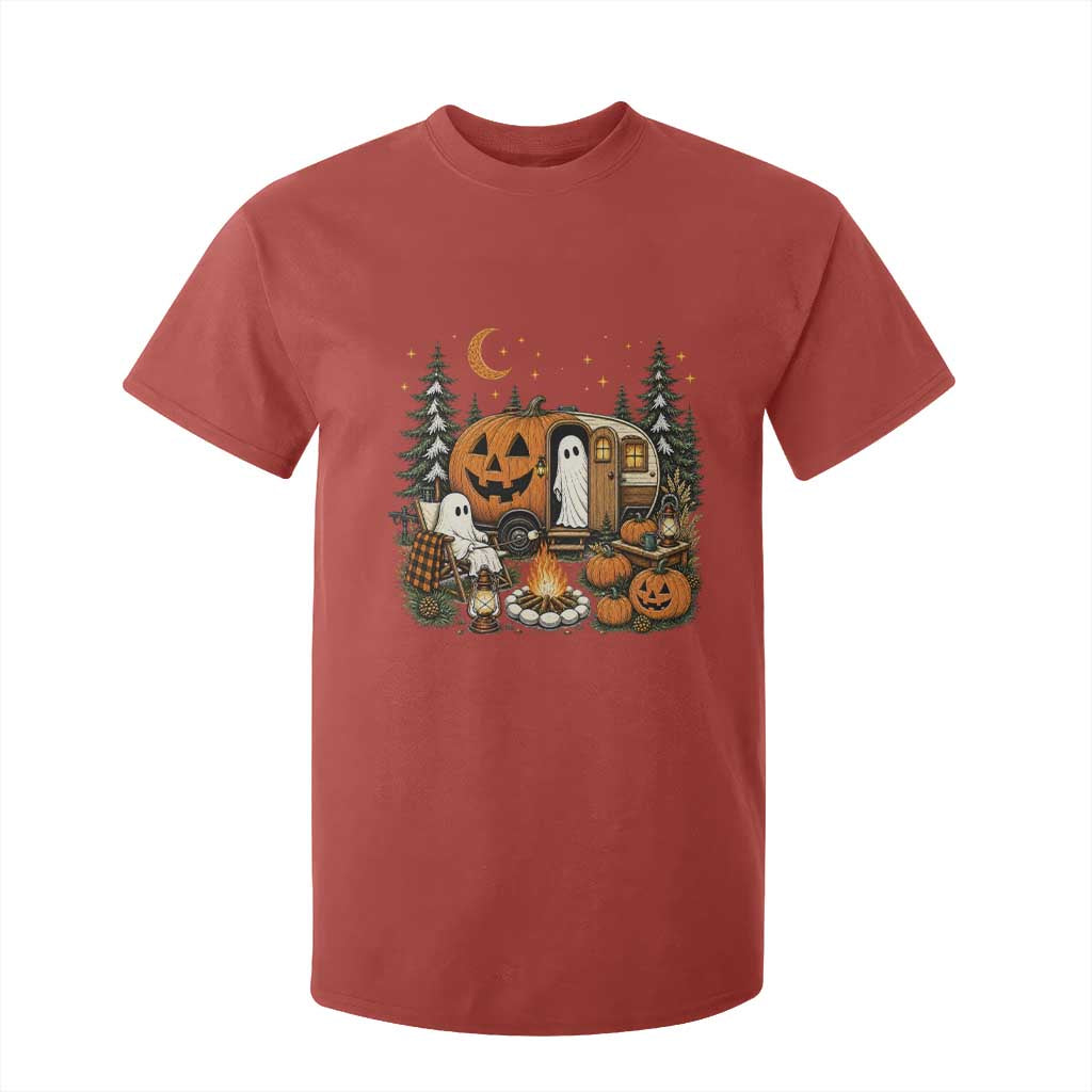 Funny Ghost Camper Halloween T Shirt For Kid Spooky Camping Outdoor Adventures