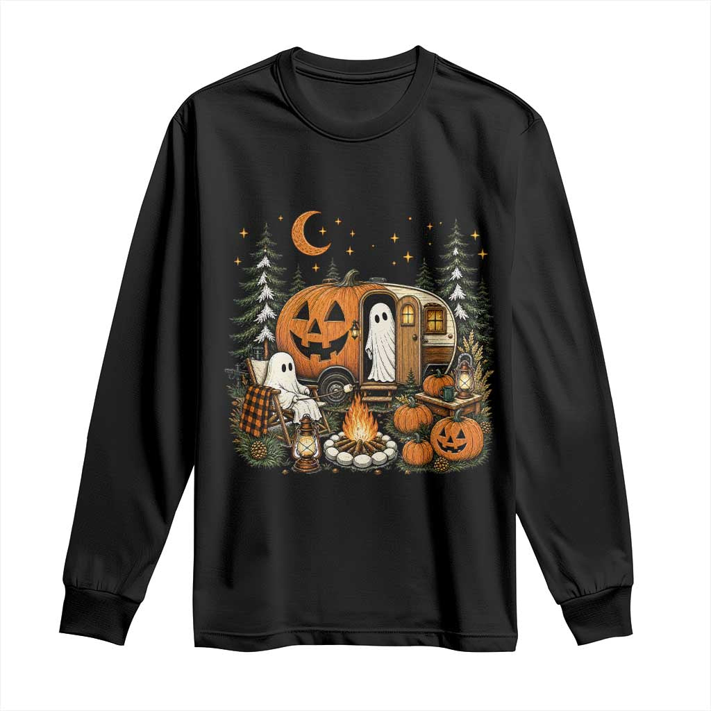 Funny Ghost Camper Halloween Long Sleeve Shirt Spooky Camping Outdoor Adventures