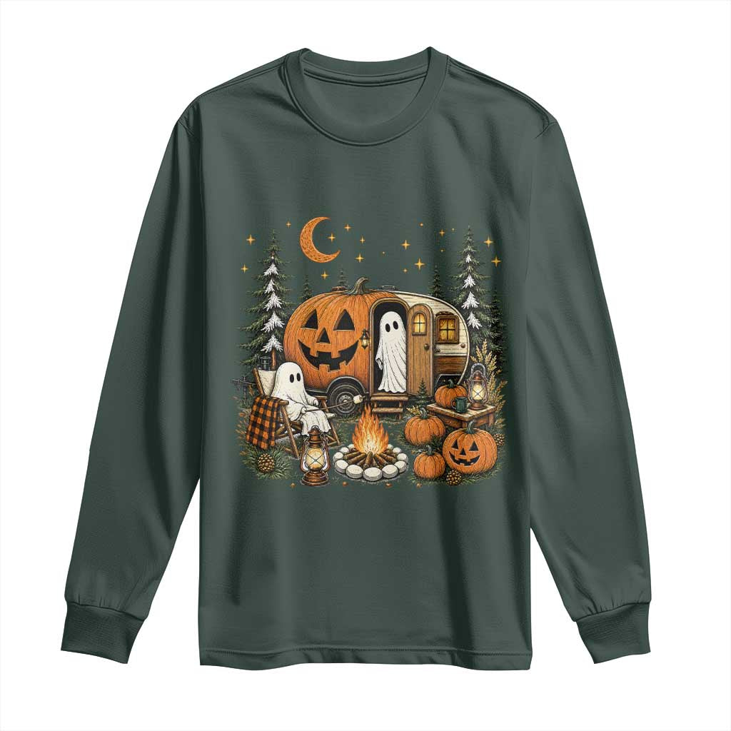 Funny Ghost Camper Halloween Long Sleeve Shirt Spooky Camping Outdoor Adventures