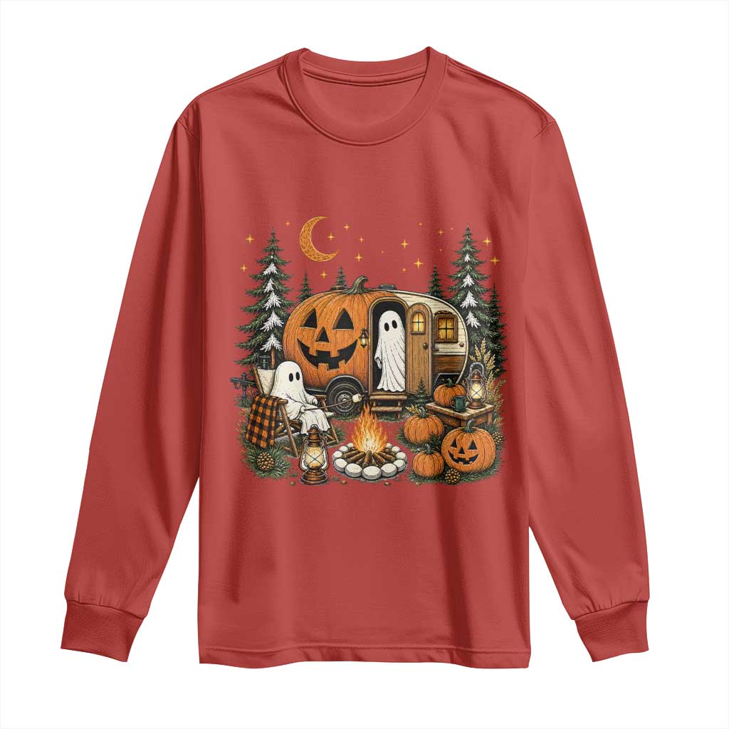 Funny Ghost Camper Halloween Long Sleeve Shirt Spooky Camping Outdoor Adventures