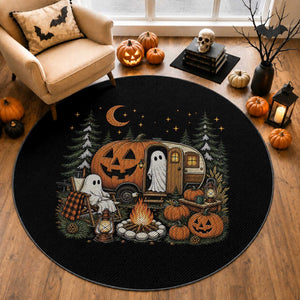 Funny Ghost Camper Halloween Round Rug Spooky Camping Outdoor Adventures