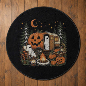 Funny Ghost Camper Halloween Round Rug Spooky Camping Outdoor Adventures