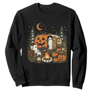 Funny Ghost Camper Halloween Sweatshirt Spooky Camping Outdoor Adventures