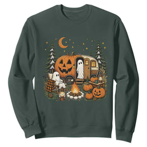 Funny Ghost Camper Halloween Sweatshirt Spooky Camping Outdoor Adventures
