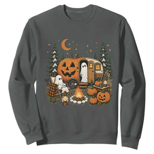 Funny Ghost Camper Halloween Sweatshirt Spooky Camping Outdoor Adventures