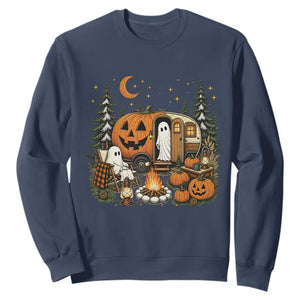 Funny Ghost Camper Halloween Sweatshirt Spooky Camping Outdoor Adventures