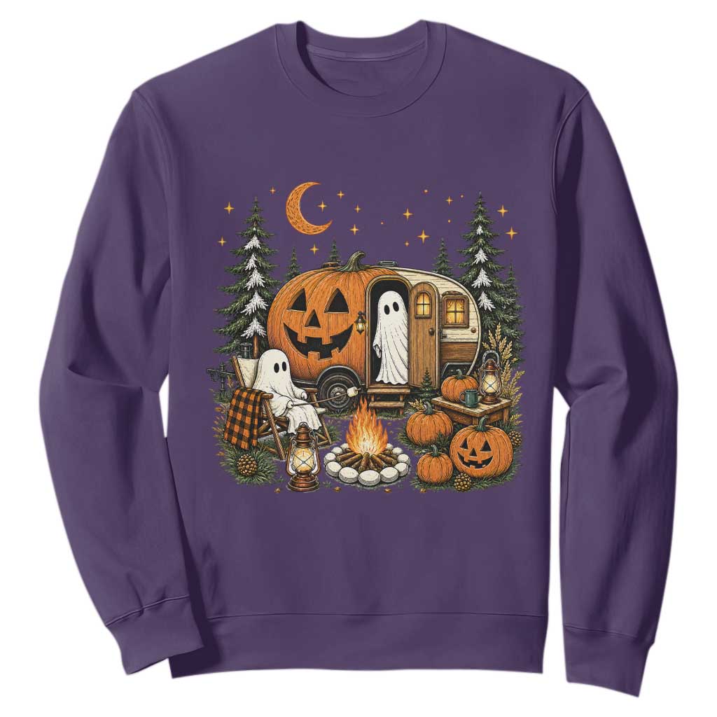 Funny Ghost Camper Halloween Sweatshirt Spooky Camping Outdoor Adventures