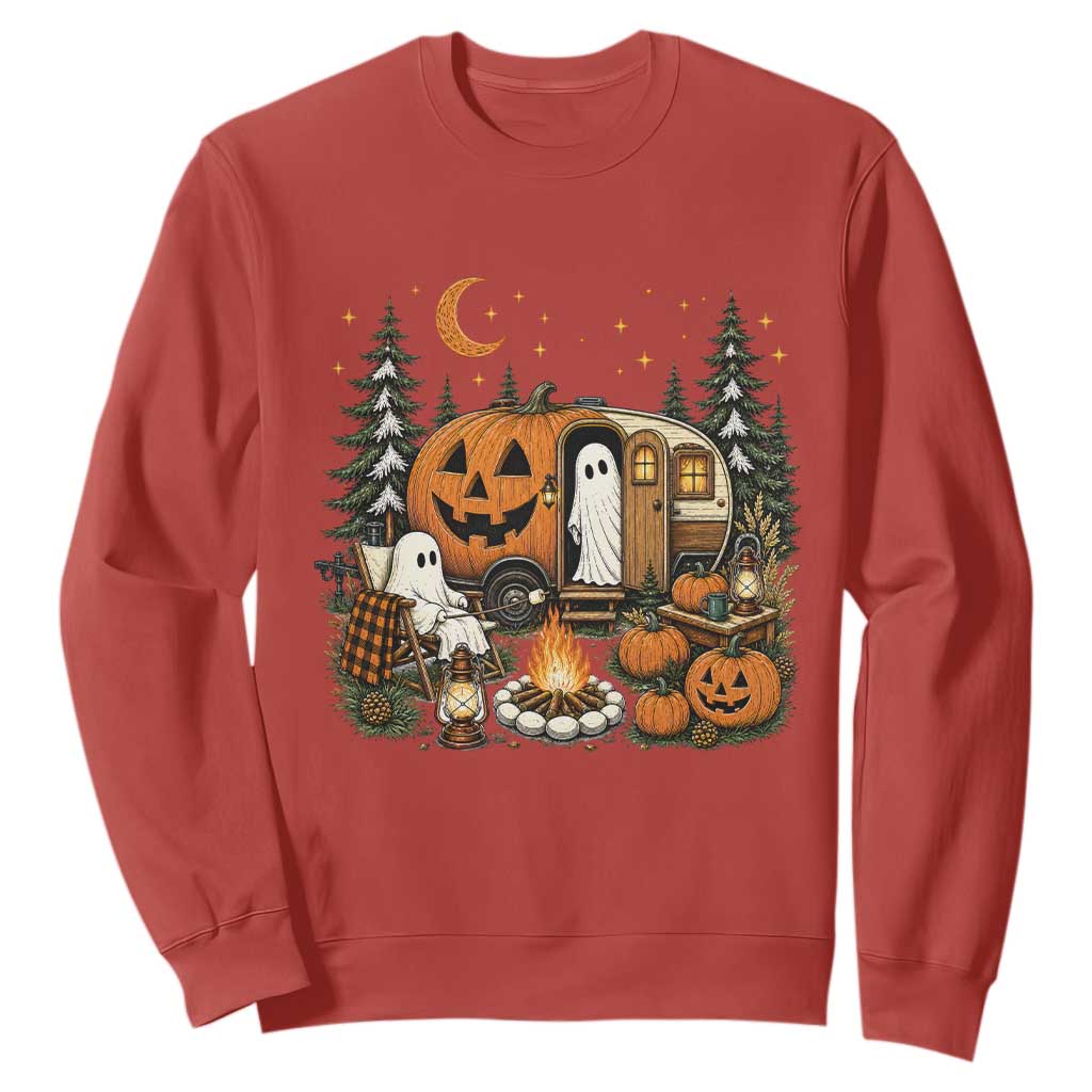 Funny Ghost Camper Halloween Sweatshirt Spooky Camping Outdoor Adventures