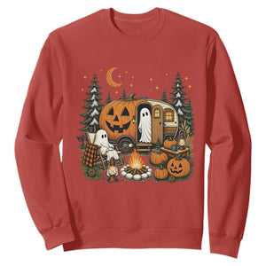 Funny Ghost Camper Halloween Sweatshirt Spooky Camping Outdoor Adventures