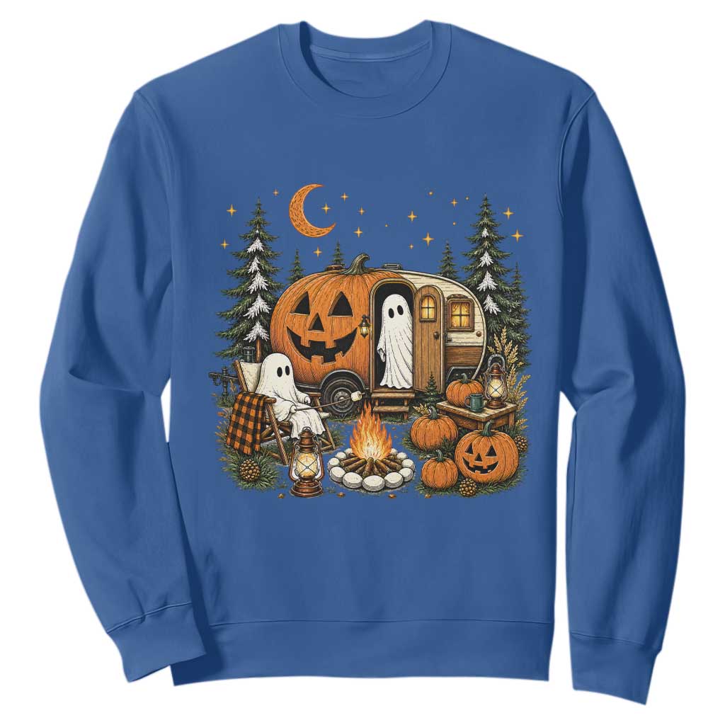 Funny Ghost Camper Halloween Sweatshirt Spooky Camping Outdoor Adventures