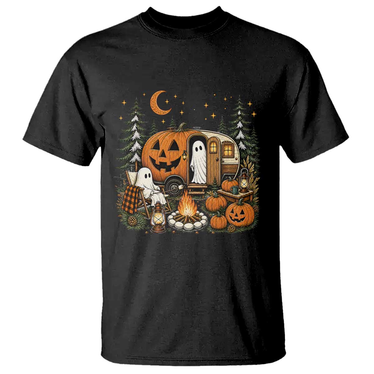 Funny Ghost Camper Halloween T Shirt Spooky Camping Outdoor Adventures