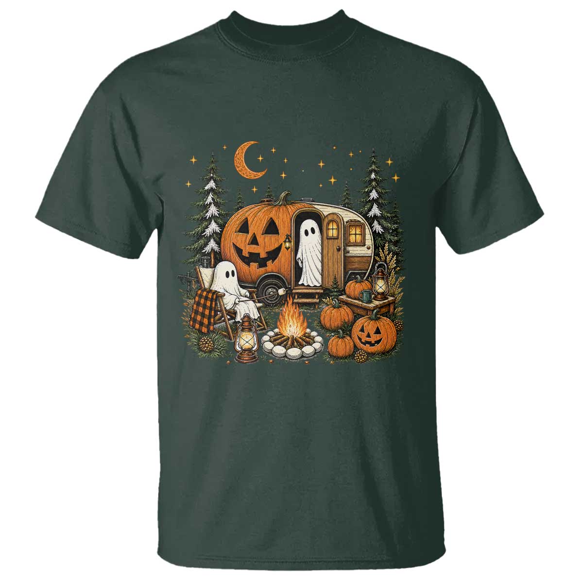 Funny Ghost Camper Halloween T Shirt Spooky Camping Outdoor Adventures