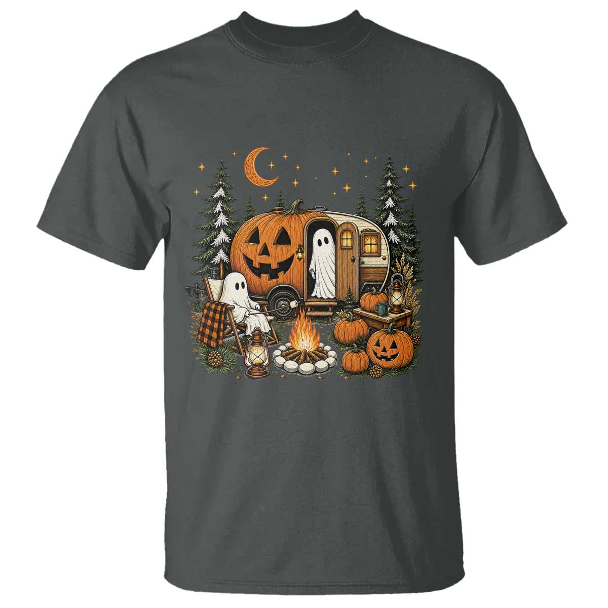Funny Ghost Camper Halloween T Shirt Spooky Camping Outdoor Adventures