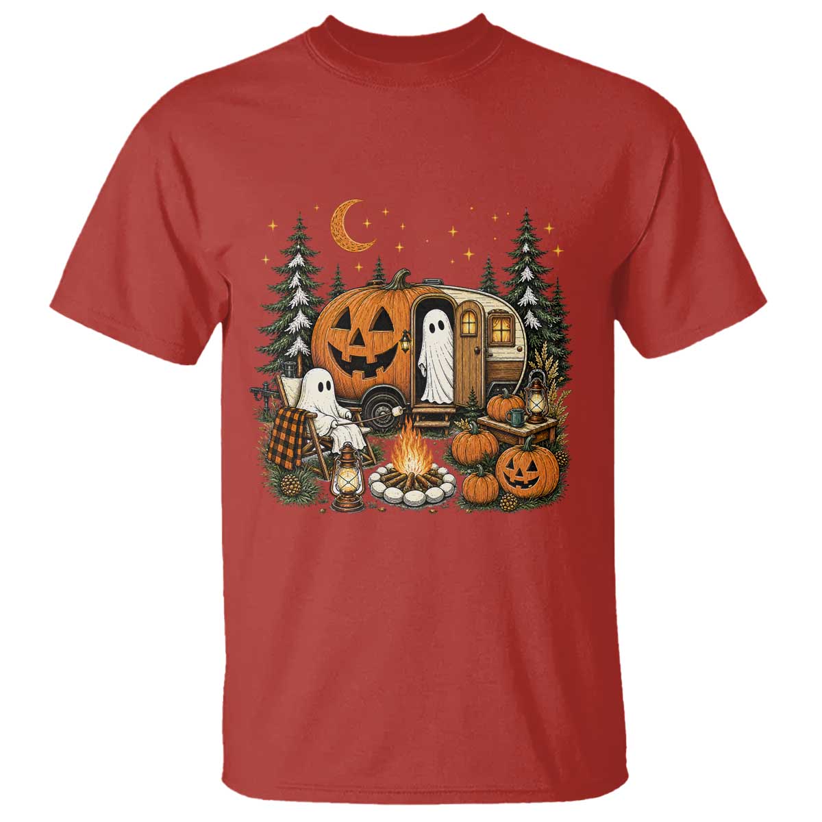 Funny Ghost Camper Halloween T Shirt Spooky Camping Outdoor Adventures