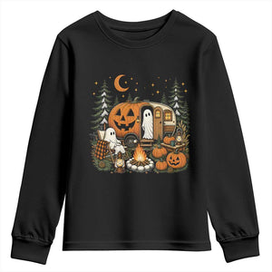 Funny Ghost Camper Halloween Youth Sweatshirt Spooky Camping Outdoor Adventures