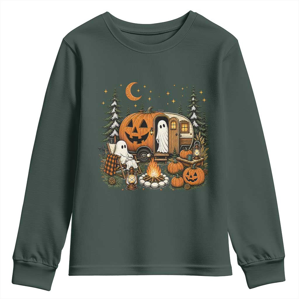 Funny Ghost Camper Halloween Youth Sweatshirt Spooky Camping Outdoor Adventures