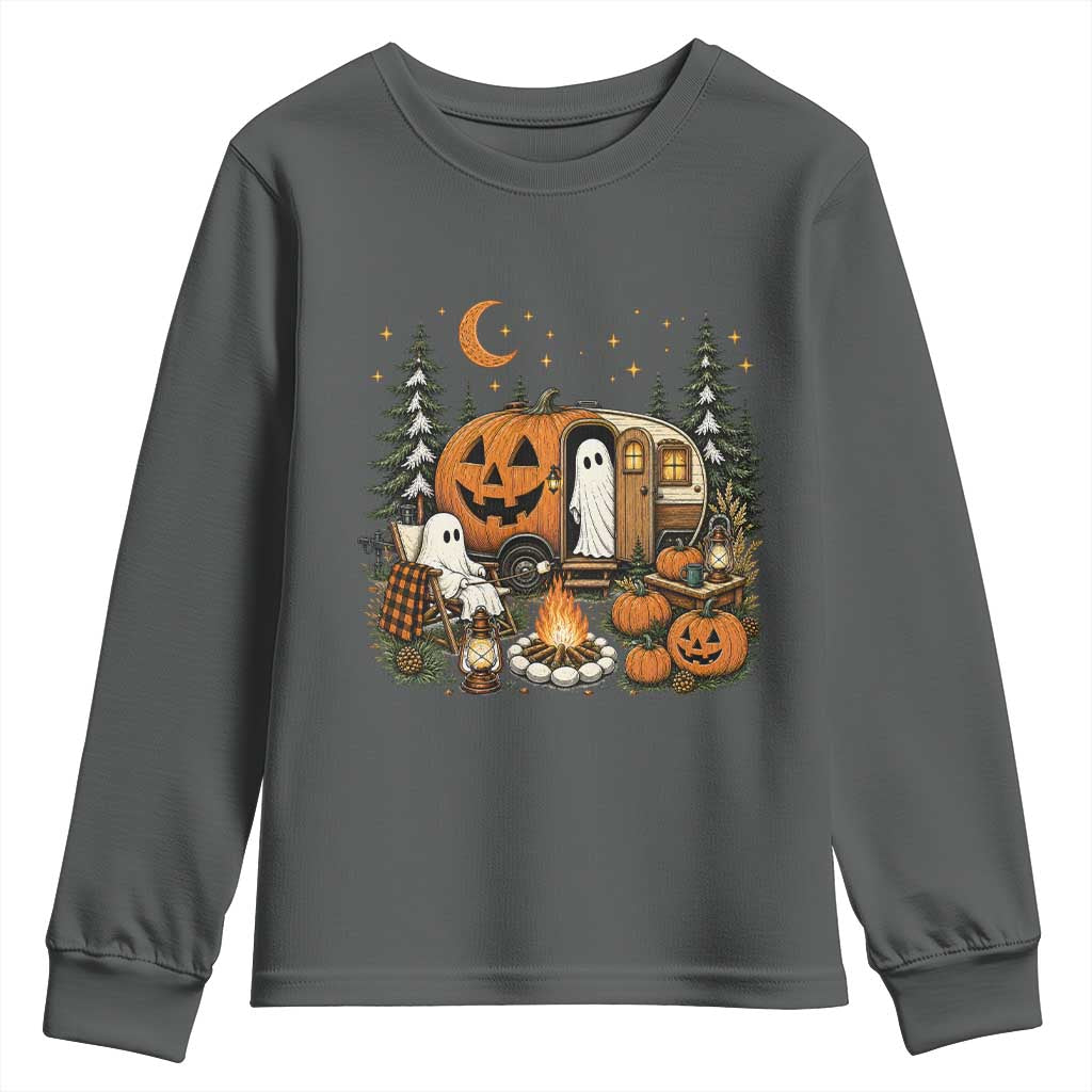 Funny Ghost Camper Halloween Youth Sweatshirt Spooky Camping Outdoor Adventures