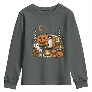 Funny Ghost Camper Halloween Youth Sweatshirt Spooky Camping Outdoor Adventures