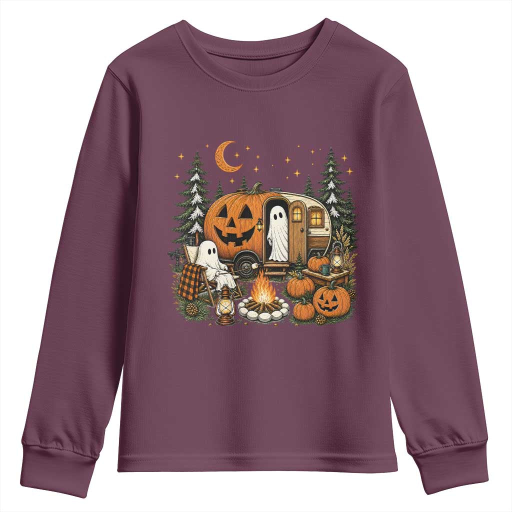 Funny Ghost Camper Halloween Youth Sweatshirt Spooky Camping Outdoor Adventures