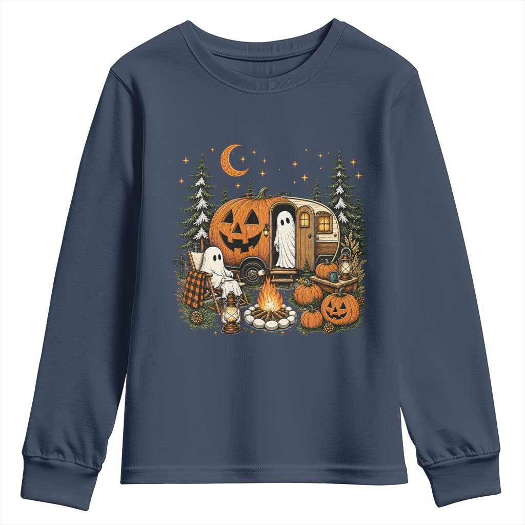 Funny Ghost Camper Halloween Youth Sweatshirt Spooky Camping Outdoor Adventures