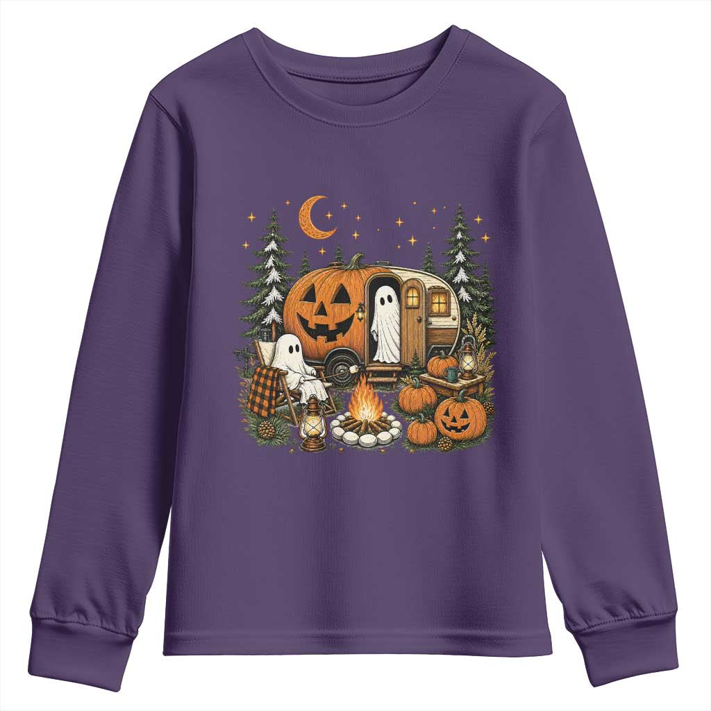 Funny Ghost Camper Halloween Youth Sweatshirt Spooky Camping Outdoor Adventures