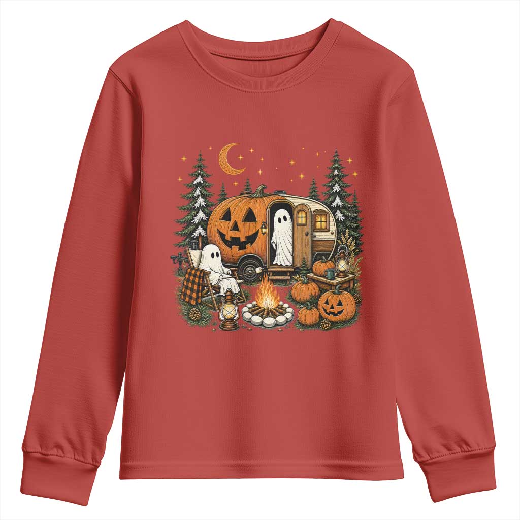 Funny Ghost Camper Halloween Youth Sweatshirt Spooky Camping Outdoor Adventures
