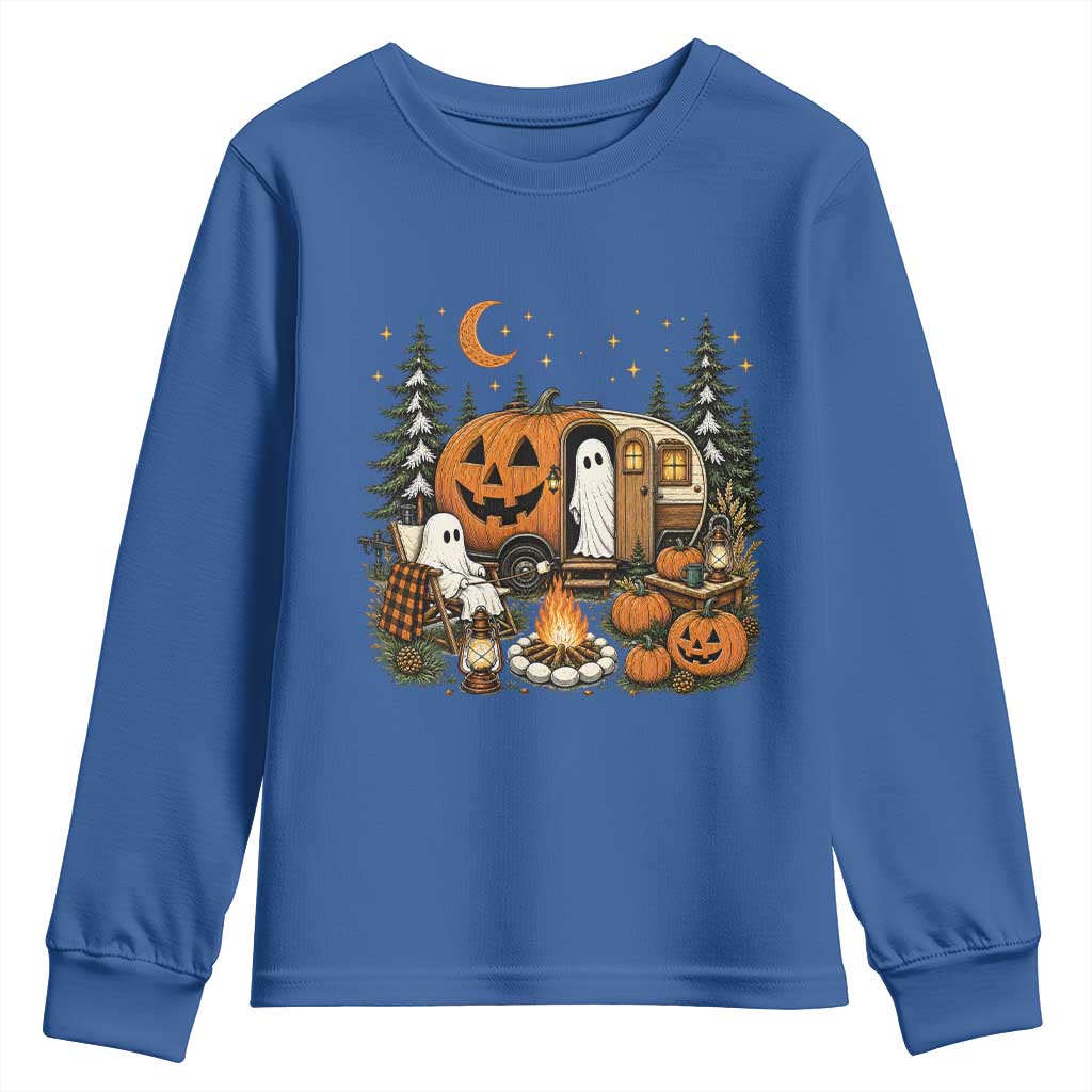 Funny Ghost Camper Halloween Youth Sweatshirt Spooky Camping Outdoor Adventures