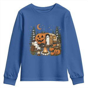 Funny Ghost Camper Halloween Youth Sweatshirt Spooky Camping Outdoor Adventures