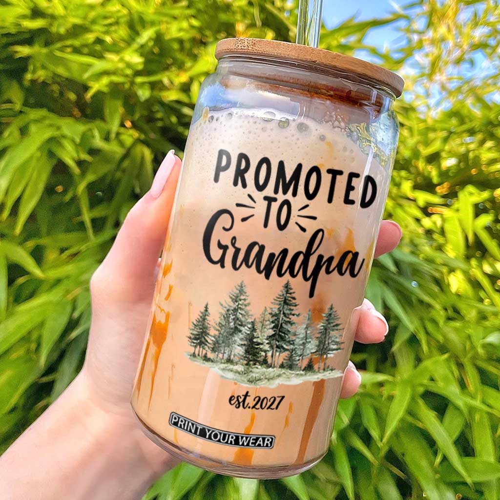 Promoted To Grandpa Est 2027 Glass Can Proud New Grandfather Gift