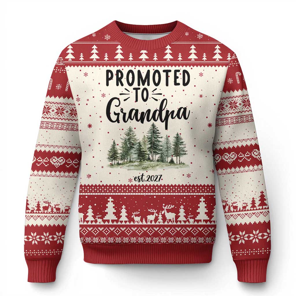 Promoted To Grandpa Est 2027 Ugly Christmas Sweater Proud New Grandfather Gift