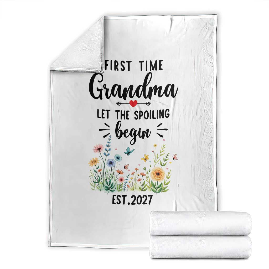 First Time Grandma Throw Blanket Let The Spoiling Begin Est 2027 Baby Announcement