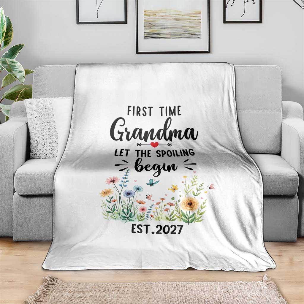 First Time Grandma Throw Blanket Let The Spoiling Begin Est 2027 Baby Announcement