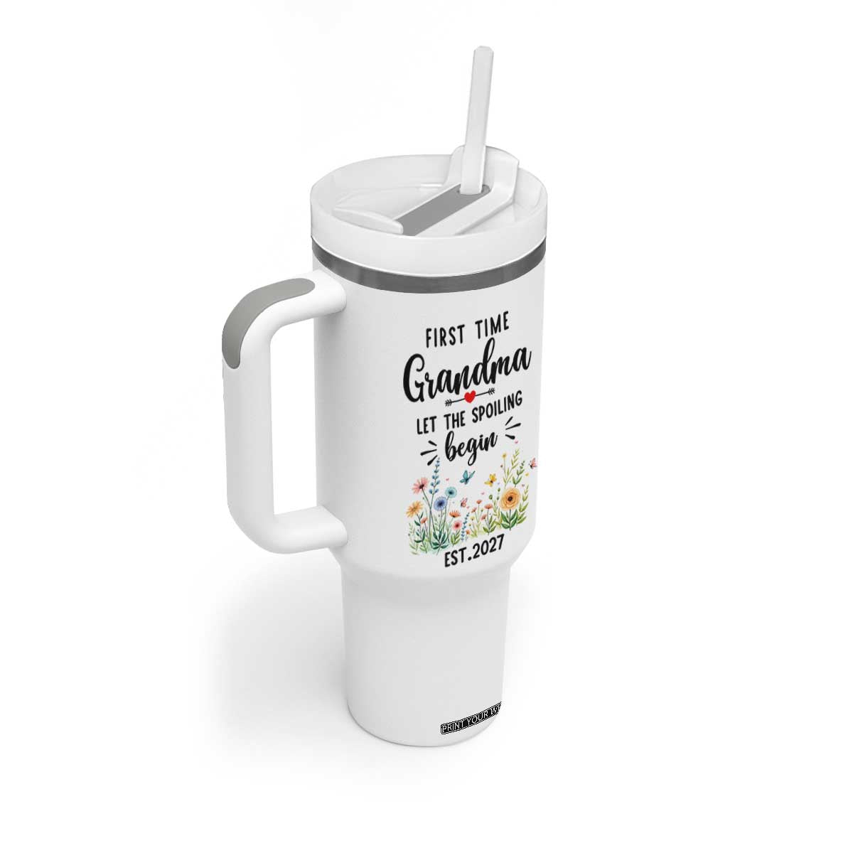 First Time Grandma Tumbler With Handle Let The Spoiling Begin Est 2027 Baby Announcement