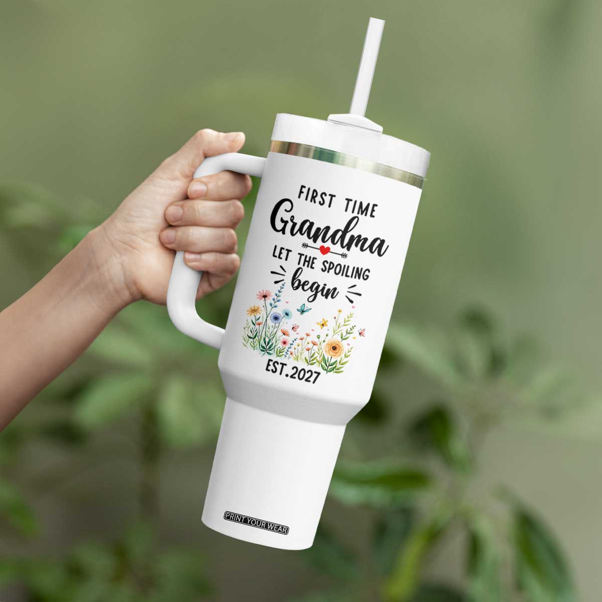 First Time Grandma Tumbler With Handle Let The Spoiling Begin Est 2027 Baby Announcement