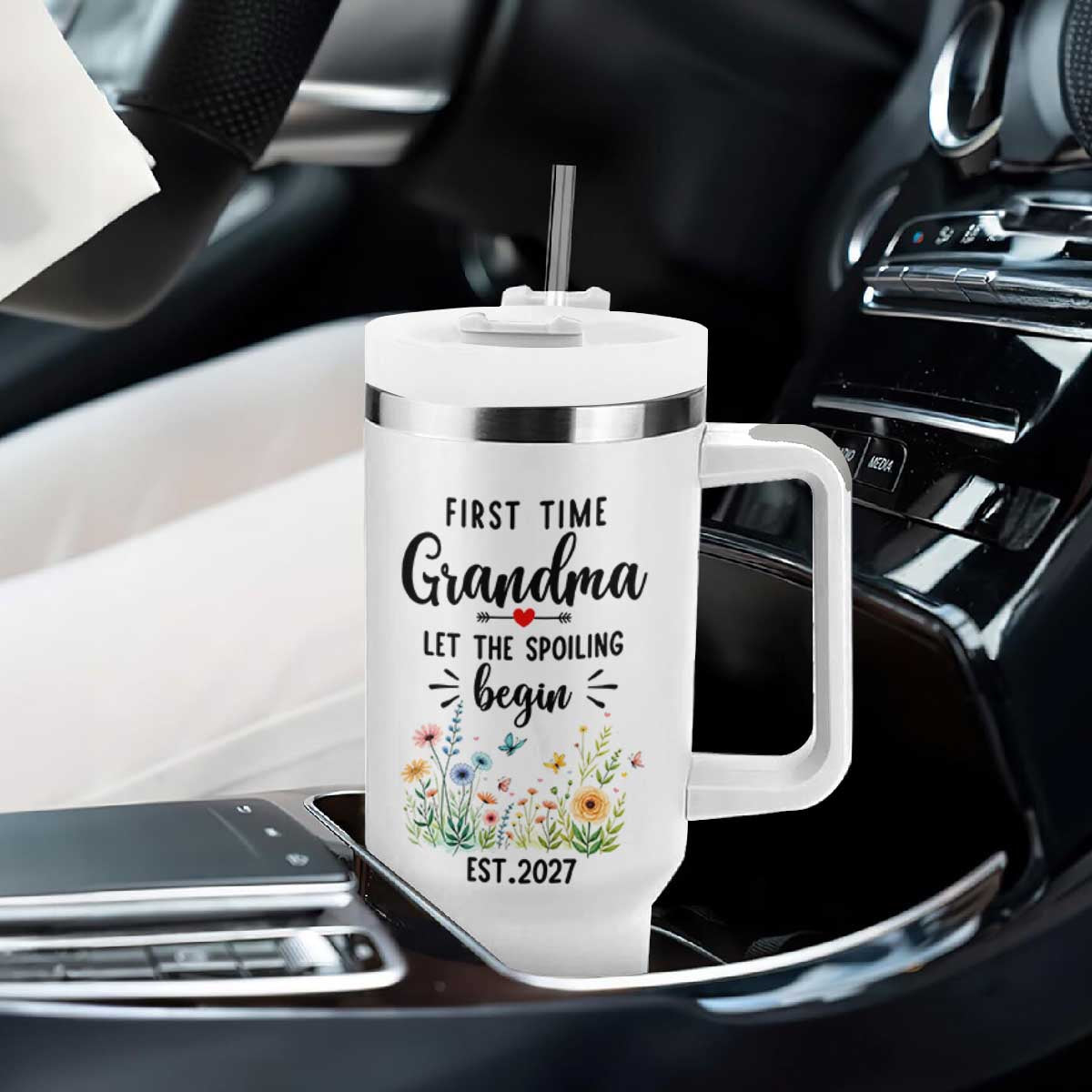 First Time Grandma Tumbler With Handle Let The Spoiling Begin Est 2027 Baby Announcement