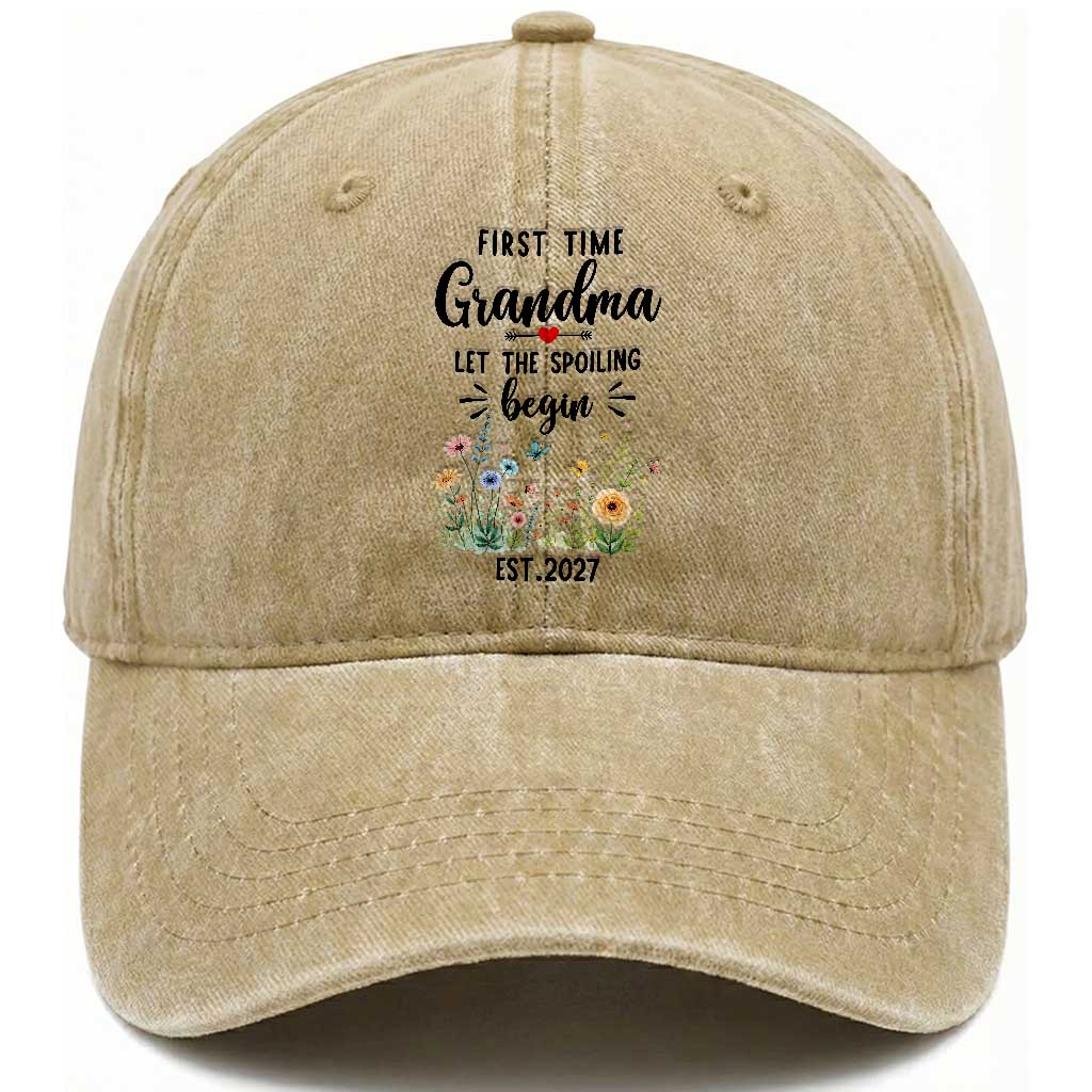First Time Grandma Washed Cotton Baseball Cap Let The Spoiling Begin Est 2027 Baby Announcement