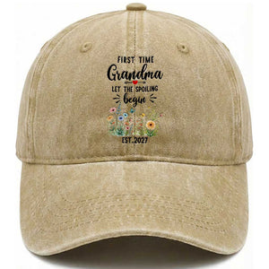 First Time Grandma Washed Cotton Baseball Cap Let The Spoiling Begin Est 2027 Baby Announcement