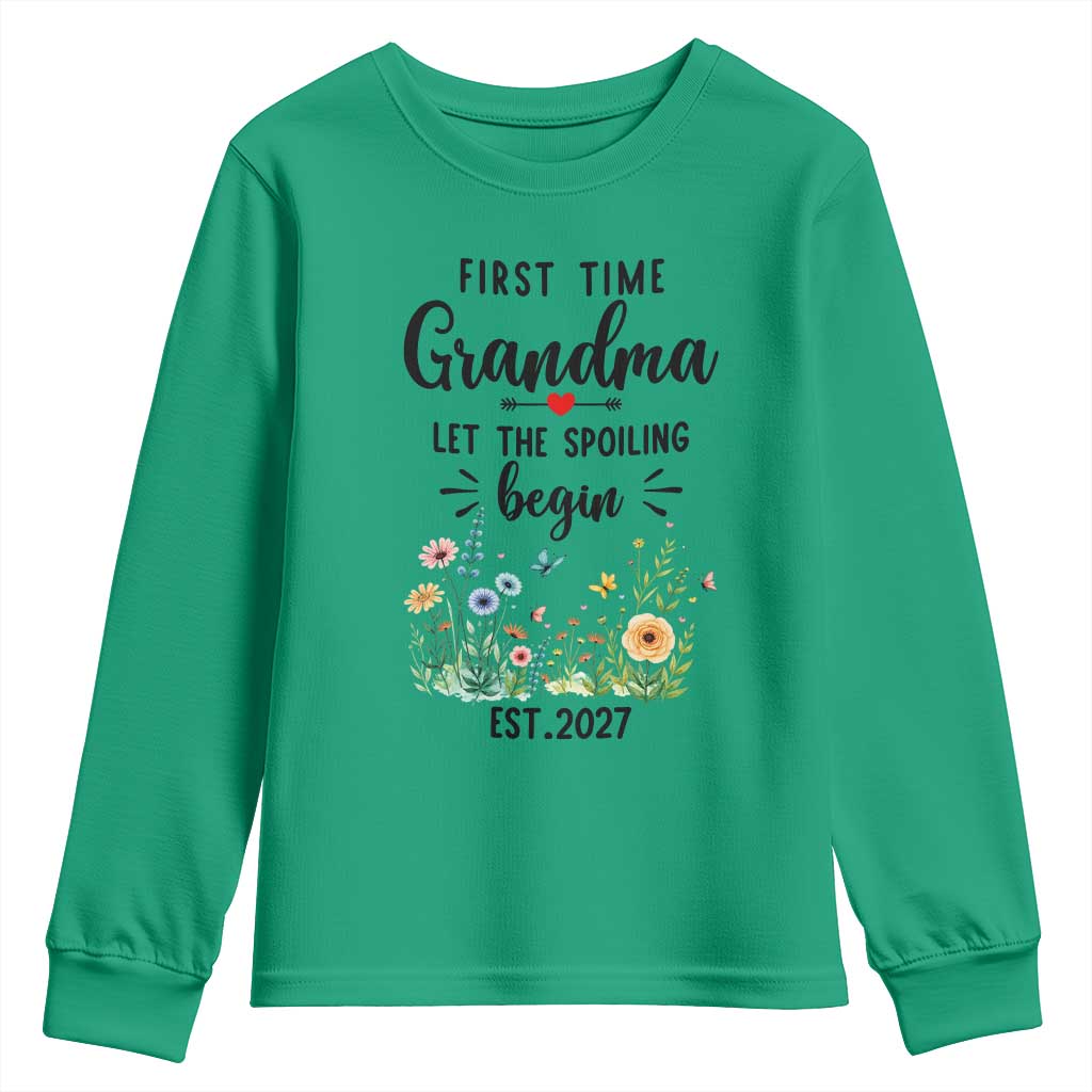 First Time Grandma Youth Sweatshirt Let The Spoiling Begin Est 2027 Baby Announcement
